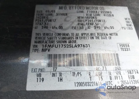 2005 Ford Expedition Eddie Bauer/King Ranch from USA, damaged, VIN 1FMFU17525LA97631